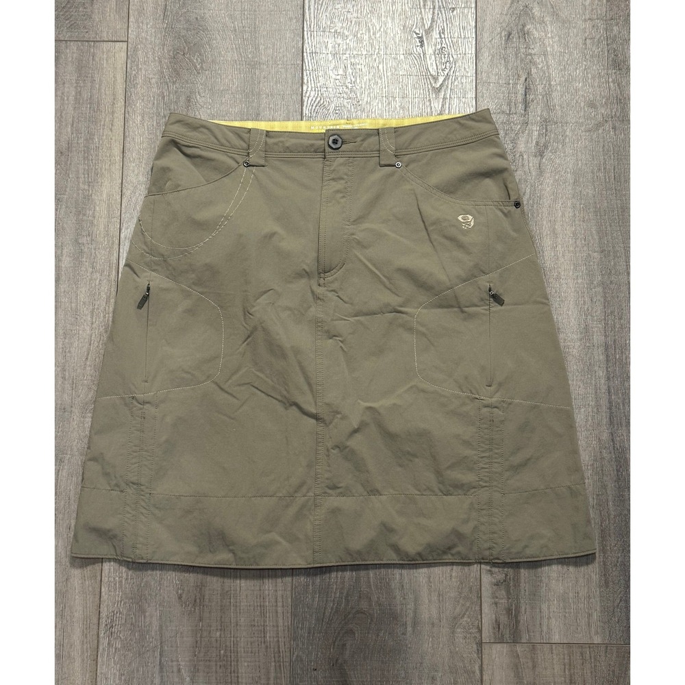 Mountain Hardwear La Strada Ruched Adventure Skirt Womens 10 Khaki Zip Pockets